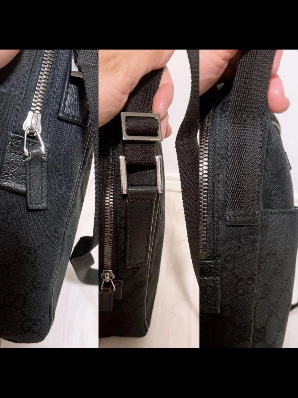 Gucci Black GG Monogram Messenger Bag